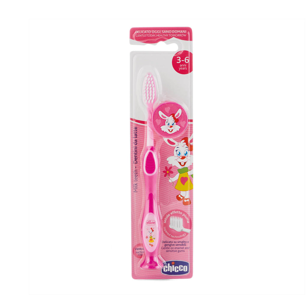 Chicco Ergonomic Pink Toothbrush for Kids 3 to 6 years old with Anti