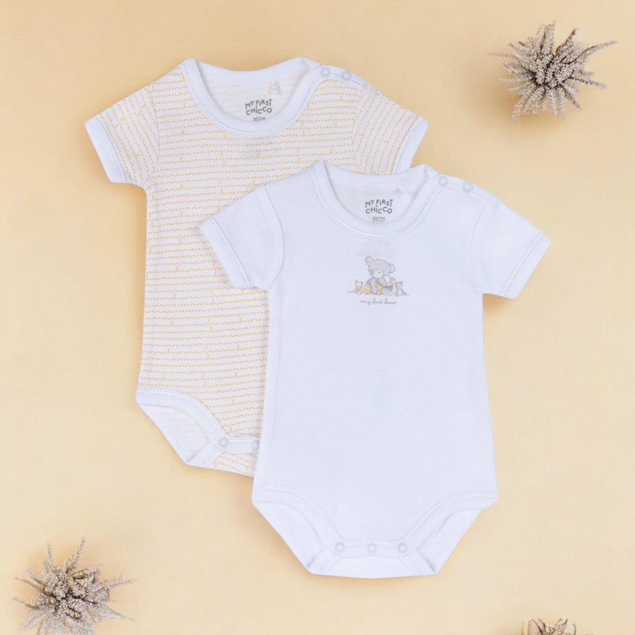 Newborn 2pcs Sholder Opening Short Sleeve Bodysuit